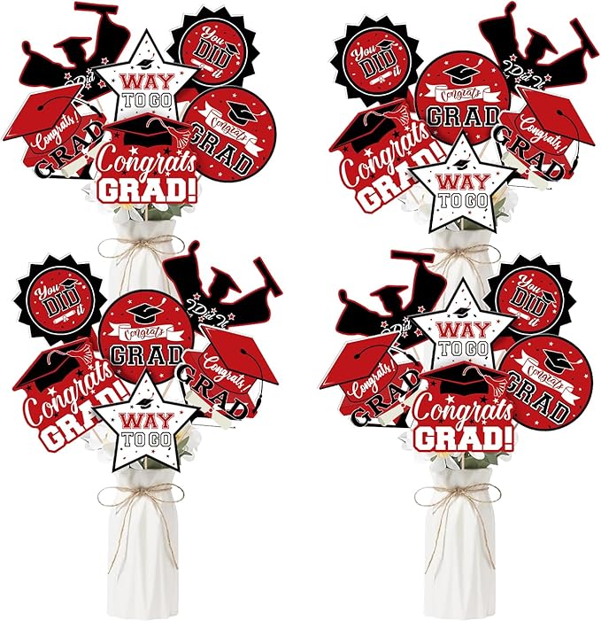 24Pcs Graduation Party Decorations Class of 2026, Graduation Centerpieces for Tables, 2026 Congrats Grad Party Centerpiece Stick Table Toppers for Graduation Party Supplies (Red)