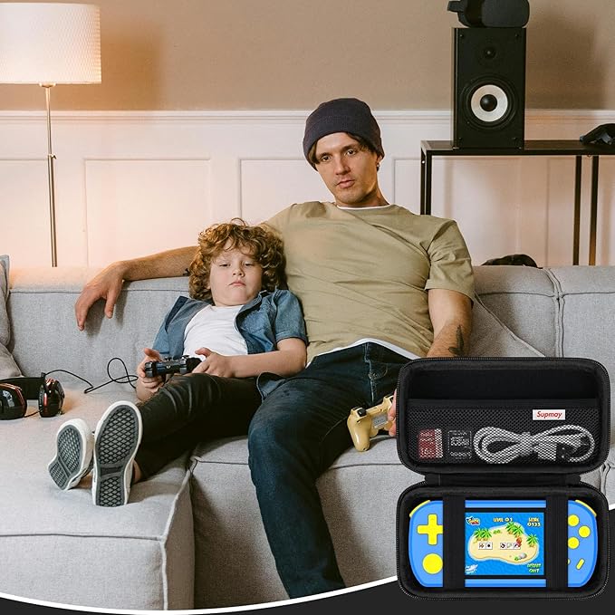 Supmay Carrying Case Compatible with CCTU / TEBIYOU Kids Handheld Games Preloaded 218 Retro Video Games, Portable Gaming Electronic Toys Storage Holder Travel Bag with Mesh Pocket for USB Cable, Black