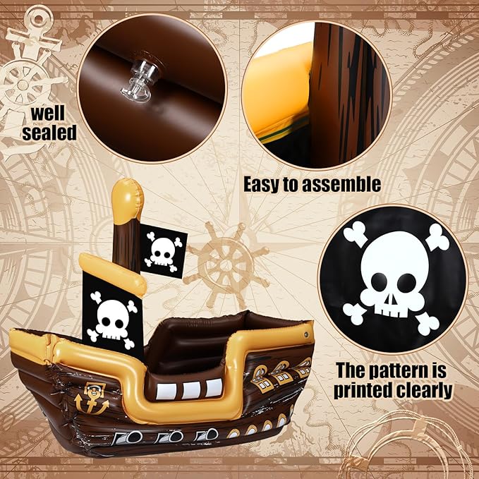 Zhanmai Inflatable Pirate Ship Drink Cooler Inflatable Serving Bar Food Container for Summer Carniva Mardi Gras Pirate Birthday Party Favor Supplies Decorations(Bright Colors,Fun)
