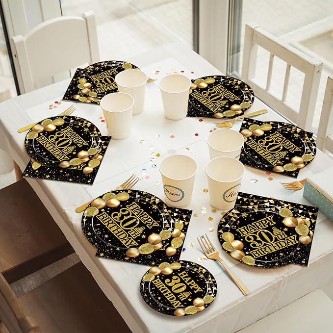 96Pcs 30th Birthday Party Tableware Set, Back in 1996 Birthday Party Decorations Supplies for Men Women Kepeel Cheers to 30 Years Disposable Paper Plates Napkins Forks Favors, Serve 24