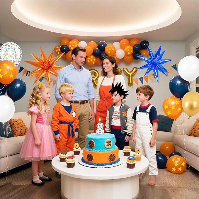 Blue Orange Gold Balloon 64Pcs 12 Inch，Pentagram Print Balloons for Cartoon Themed Birthday Party Decorations Boys Girls Gatherings Party Supplies