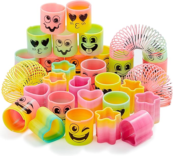 JOYIN 120 Pcs Spring Rainbow Party Favor, Mini Plastic Coil Spring Toy, Fidget Stress Coil Mini Springs Bulk Toys for Carnival Prize Birthday, Easter Goodie Bag Stuffers