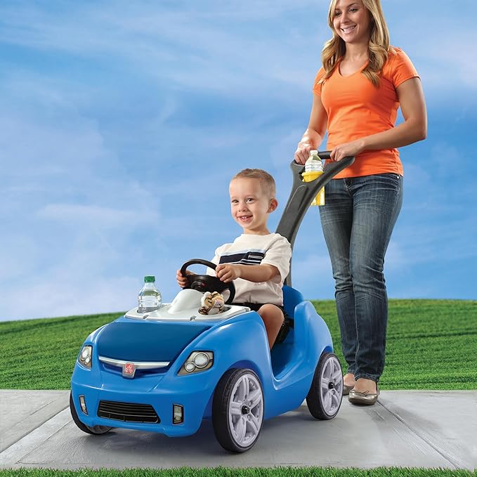 Step2 Whisper Ride II Kids Push Car, Ride-On Car with Seat Belt and Horn, Toddlers and Preschoolers Ages 18 Months–4 Years, Max Weight 50 lbs., Quick Fold Handle, Stroller Alternative, Blue