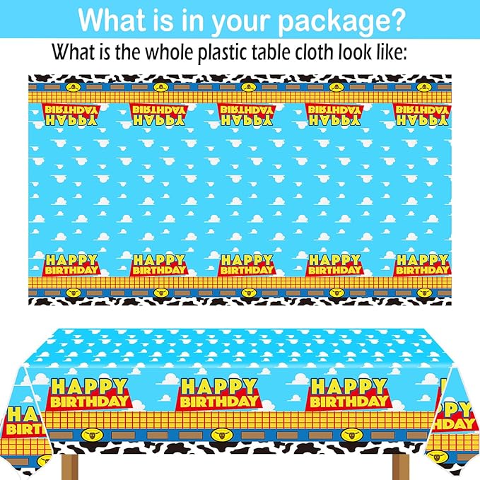 Cartoon Story 3rd Birthday Party Supplies Blue Clouds Backdrop Balloons Tablecloth Cupcake Toppers Banner Cartoon Story Birthday Decorations for Boys 3rd Bday