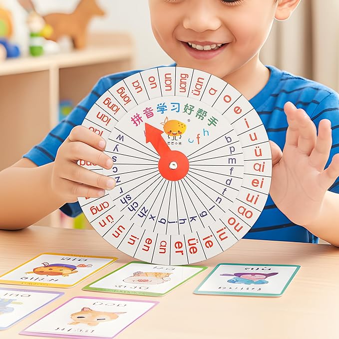 2PCS Mandarin Chinese Pronunciation Starter Flashcards - Rotating Pinyin Practice Cards, Chinese Phonics Training Tool, Waterproof Long-Term Use, Language Learning Education Cards