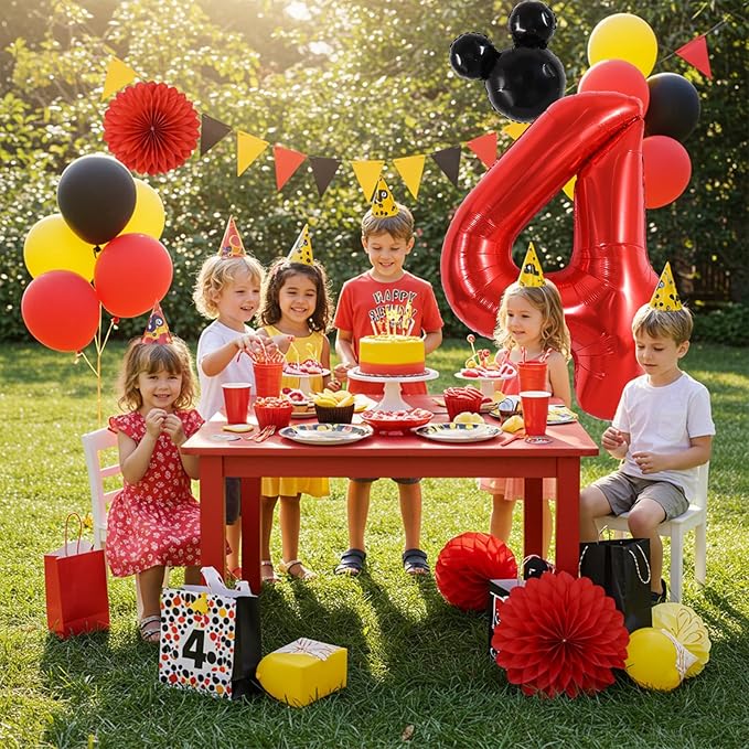 Vuzvuv 40 Inch Mouse Number Balloon No.4, Black Mouse Head Balloon and Red Giant Giant Number Four Balloon for Birthday, Mouse Theme Party Supplies, Baby Shower,Anniversary Decoration