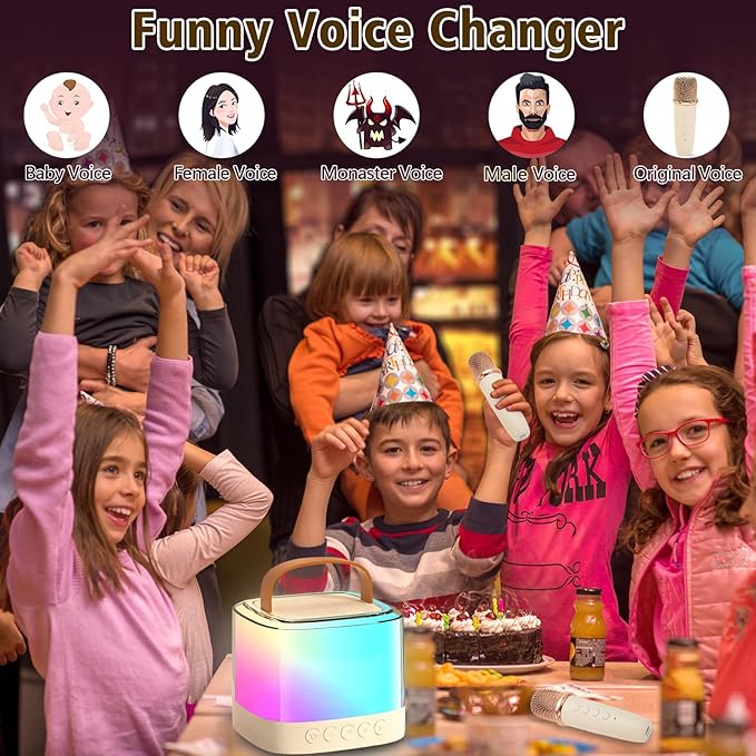 Karaoke Machine for Kids,Portable Bluetooth Speaker with Wireless Microphone for Illusionary Flowing Light,Karaoke Toys Gifts for Girls & Boys Ages 4-12 +Year Old Birthday Party