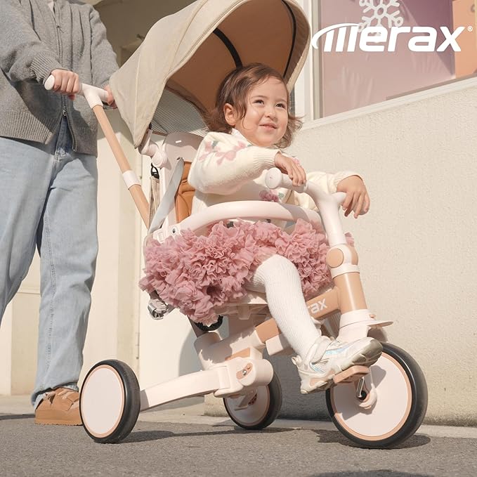 Merax 7-in-1 Toddler Trike Collapsible Frame Kid Rider Tricycle with Removable Pedal Ages 1Y-6Y
