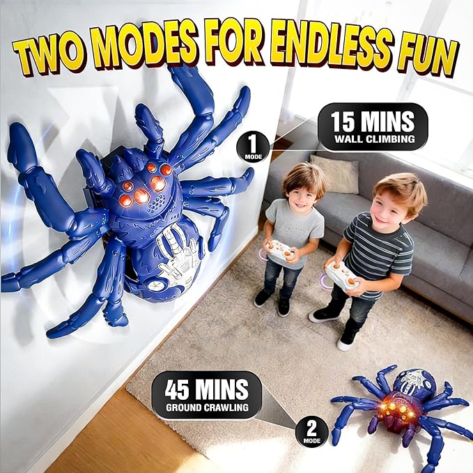 Wall Climbing Spider Remote Control Toy, RC Creepy Crawler with Glowing Eyes for Walls & Ceilings, Prank Halloween Birthday Gift for Kids Boys Girls Ages 3+ (Purple)