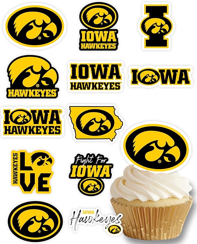 Iowa Hawkeyes Cupcake Topper Party Supplies for Hawks Football, Birthday, Graduation Party Decorations (24 Pieces) (Iowa Hawkeyes)