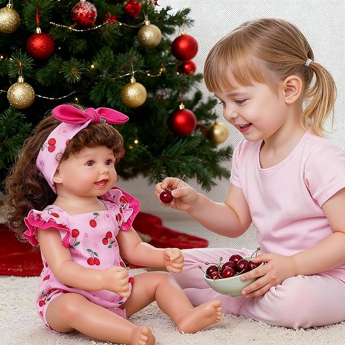BABESIDE Reborn Baby Doll Clothes Cherry Pattern for 17- 22 Inch Baby Doll Clothes Outfits with Headband