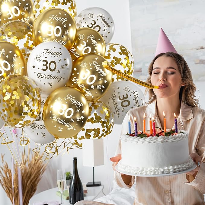 White Gold 60th Birthday Balloons Pack of 15 Men Women Happy 60th Birthday Party Deocorations Supplies Men Women Happy 60th Birthday Ballloons Latex Confetti Balloons 12inch & Ribbon