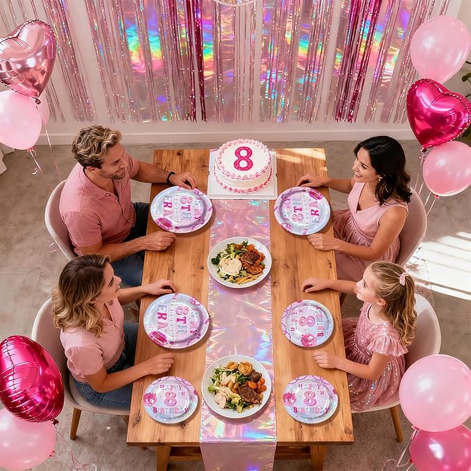 96Pcs In My 8th Birthday Party Decorations Pink Blue Plates and Napkins Popular Singer Theme Tableware Set for 8 Years Old Girls Birthday Pink Music Star Themed Party Supplies Serves 24