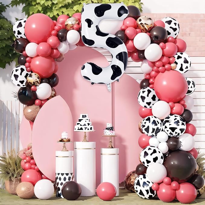 Cow Print Number 5 Balloon, Large 40 Inch Cow Number Birthday Balloons, Foil Mylar Number 5 Balloons for 5 Year Old Birthday Party Decorations Supplies Animal Farm Cowboy Cowgirl Themed Party
