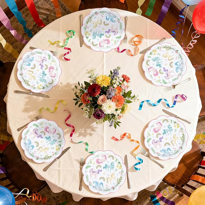 50Pcs Magical Pastel Unicorn Birthday Paper Plates 9 Inch Heavy Duty Pastel Rainbow Disposable Dessert Plates Pink Unicorn Party Decorations for Girls' Birthday Baby Shower Party Supplies