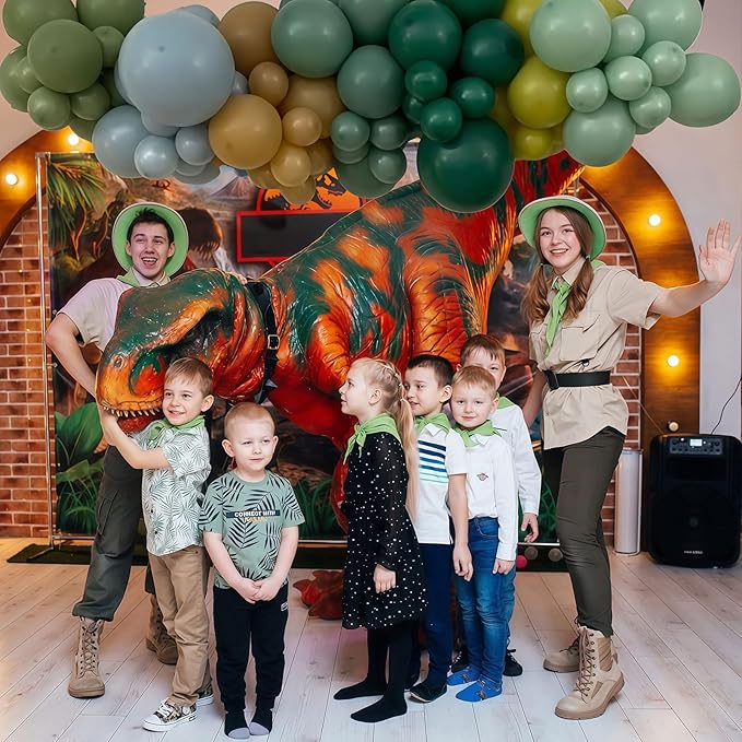 Blue Green Brown Balloons, 12 Inch Sage Pastel Green Balloon Dusty Blue Balloon for Dinosaur Woodland, Jungle Theme Birthday, Dino Baby Shower Decorations
