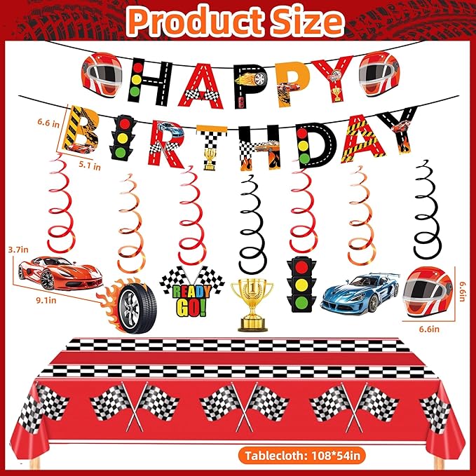 Race Car Party Decorations Race Car Happy Birthday Banner Race Car Theme Tablecloth for Baby Shower Race Car Birthday Party Supplies (Race Car)