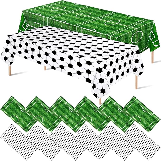 Mixweer 12 Pcs Soccer Plastic Tablecloth Birthday Party Decorations 54 x 108 Inch Soccer Field Rectangular Plastic Table Cover for Sports Theme Fan Sports Event Game Day Birthday Party Supplies