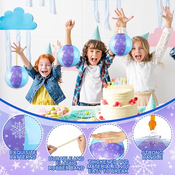 12 Pcs Snowflakes Party Favors Punching Balloons for Kids Blue and Purple PVC Inflatable Punch Balloon Goodie Bags Stuffers Snowflakes Birthday Party Supplies Decorations
