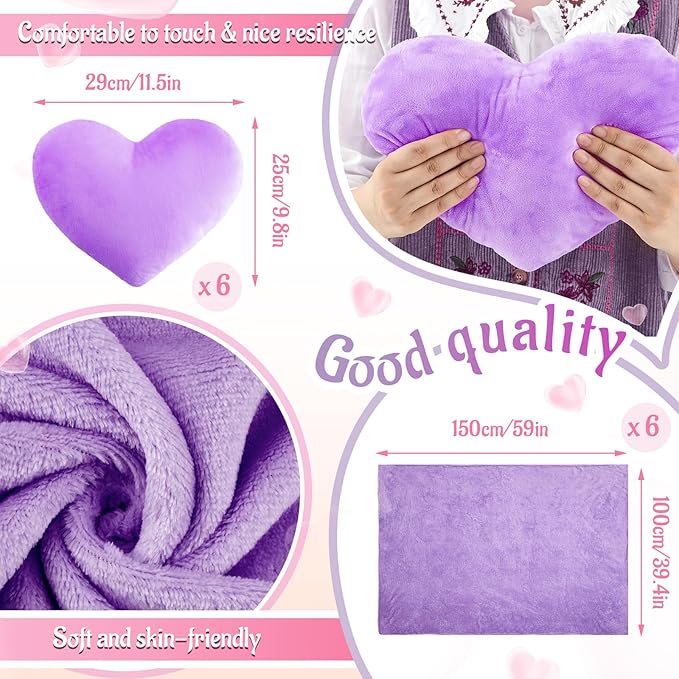 36 Pcs Sleepover Party Supplies for Girl Spa Slumber Birthday Favors Throw Blanket Pillow Eye Mask Headband Scrunchies (Solid Color,Purple)