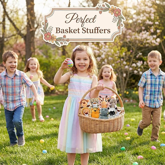 Arrozon 12 Pcs Small Stuffed Animals Bulk, 4.5 Inch Mini Stuffed Animals, Classroom Easter Egg Fillers, Keychain Plushies Toys Claw Machine Prizes, Party Favors Stuffers for Kid Gifts