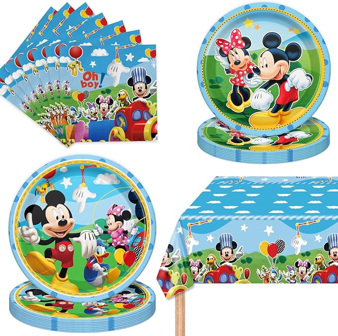 Mickey Party Supplies 41Pack include 20 plates, 20 napkins 1 tablecloth for Mickey birthday party Decoration