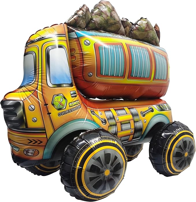 Self Standing 4D Construction Balloon Large Dump Truck Armed Forces Digger Engineering Vehicle Balloon For Boys Construction Birthday Theme Party Decoration Supplies