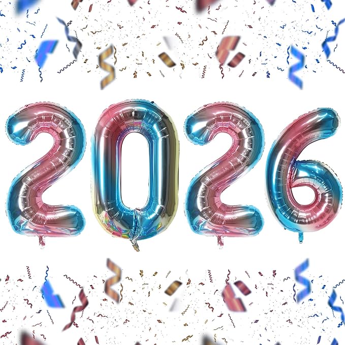 KALOR 16 Inch 2026 Rainbow Foil Number Balloons, 2026 New Years Decorations for 2026 Happy New Year Eve and Graduations Party Supplies