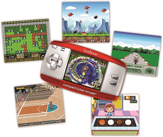 Compact Cyber Arcade Portable Gaming Console, 250 Games, LCD, Red, JL2375RD