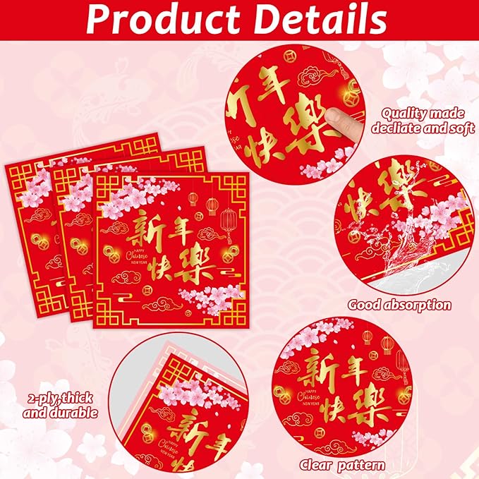 96 Pcs Chinese New Year Party Supplies Paper Plates Napkins Happy 2026 Red Gold Horse Tableware Set Spring Festival Party Plates Napkins Forks Chinese Lunar New Year Eve Decorations Serves 24