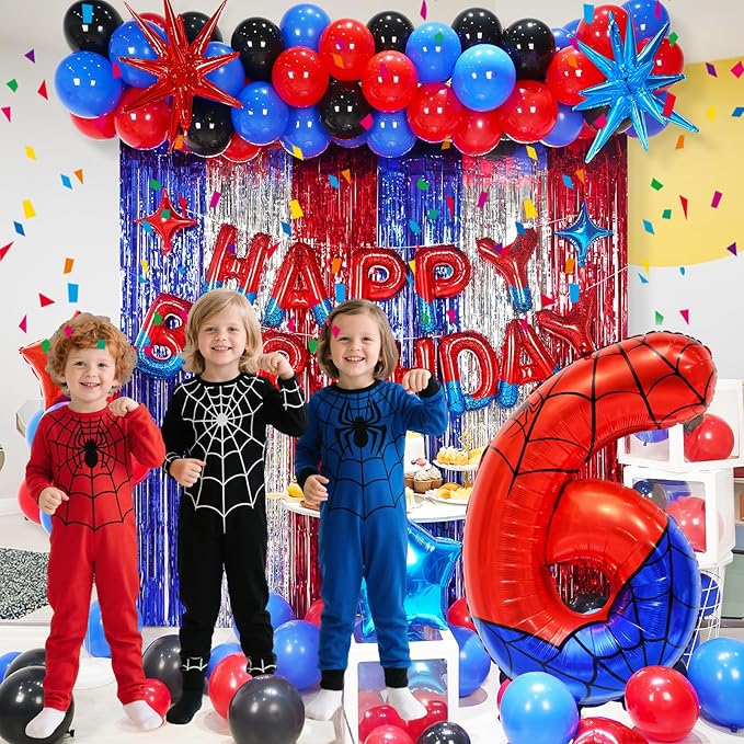 Spider Web Number 6 Balloon Birthday Decoration, Superhero Themed 40in Giant Mylar Number Party Supplies