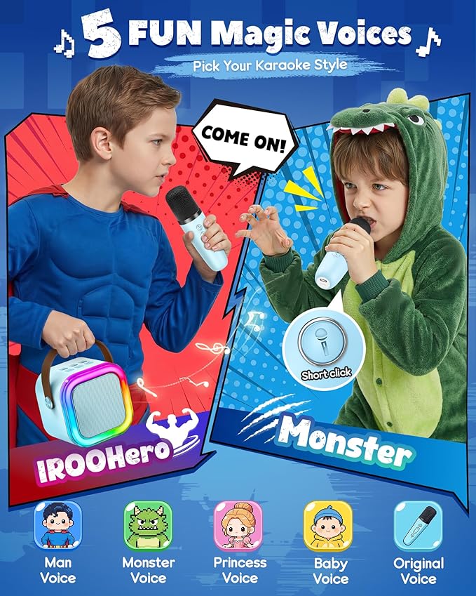 Mini Karaoke Machine for Kids, 2026 TOP Toys Birthday Gifts Ideas for Girls Ages 4, 5, 6, 7, 8, 9, 10, 12+ Years Old, Portable MP3 Player with 2 Wireless Mics for Family Home Party