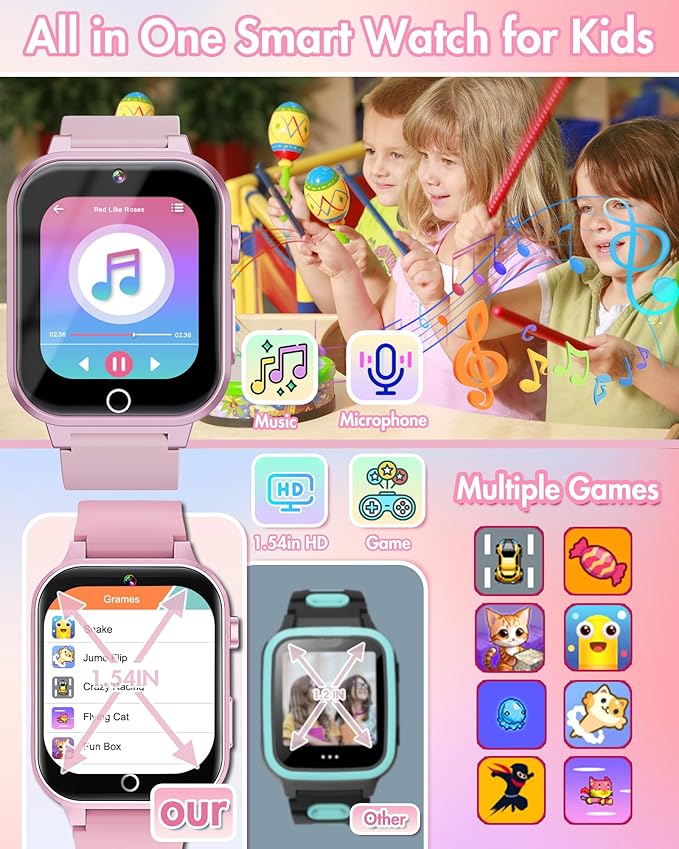 Smart Watch for Kids with Dual Cameras Music Player Educational Birthday Gifts Toys for 6 7 8 9 10 11 12 Year Old Girls