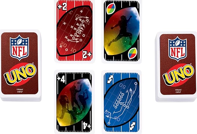 Mattel Games UNO NFL Card Game in Storage Tin Box for Kids, Adults, Parties & Travel with NFL Team Logos & Special Rule (Amazon Exclusive)