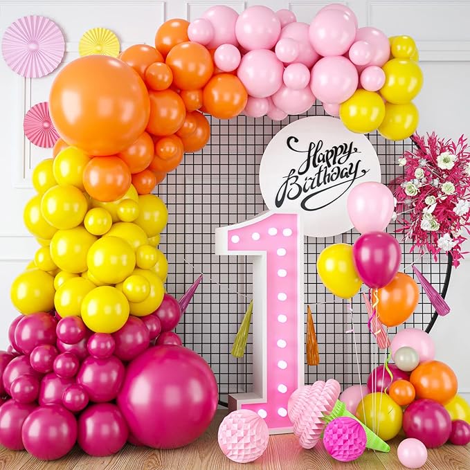 Pink and Orange Balloon Garland Arch Kit, Rose Red Pink Orange and Yellow Latex Balloons for Baby Shower Wedding Birthday Graduation Anniversary Bachelorette Party Background Decoration