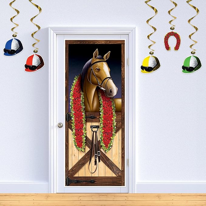 Beistle 10 Piece Derby Day Jockey Helmet Whirls Hanging Spirals for Horse Racing Party Decorations, 37", Multicolor