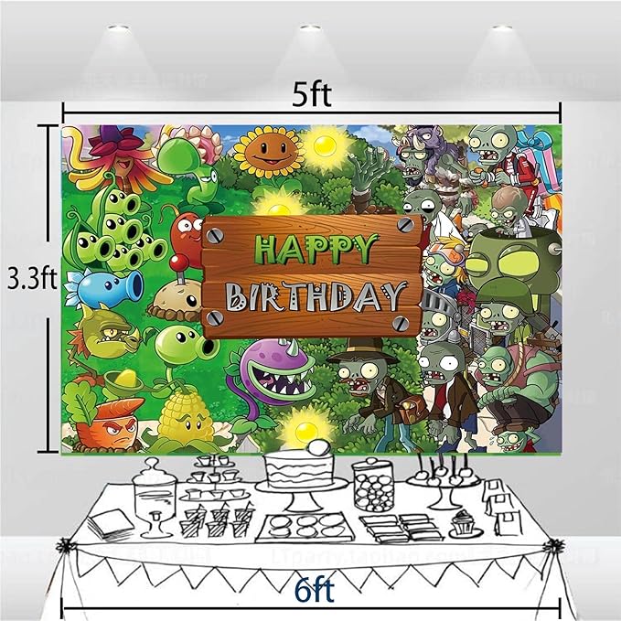 Plants Game Theme Birthday Party Supplies Decoration Kit with Happy Birthday Zombies Banners, Cake-Cupcake Topper, Balloons for Kids Boys Game Players PVZ Party Decor
