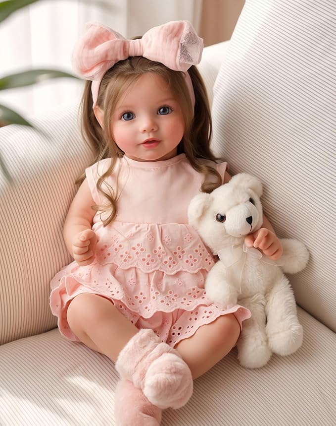 BABESIDE Lifelike Reborn Baby Dolls Dara - 20 Inch Realistic-Newborn Baby Doll Brown Hair Girl Handmade Real Life Baby Dolls with Clothes and Toy Accessories Gift for Kids Age 3+