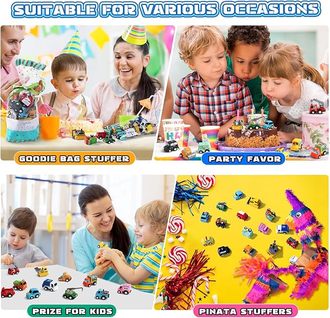 Fajiabao 18 PCS Toy Cars for Toddlers Mini Pull Back Cars Trucks Party Favors for Kids 3-5 Classroom Prizes Easter Egg Fillers Basket Stuffers Bulk & Goodie Bag & Pinata for 2 3 4 5 6 Boys Girls
