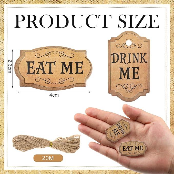 48 Pcs Wonderland Tea Party Decoration Wonderland Cup and Cake Tags Drink Me Eat Me Tea Party Favor Labels for Birthday Baby Shower Parties Supplies