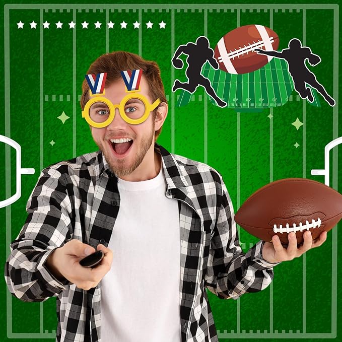 32 Pcs Football Party Decorations Touchdown Paper Glasses Frame It's Game TIME Photo Booth Props Eyeglasses for Sports Football Theme Birthday Baby Shower Favors Supplies
