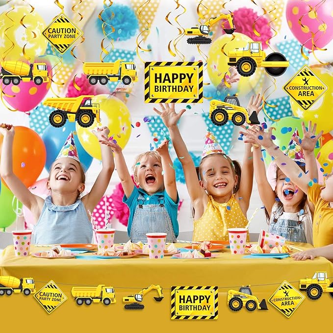 Blulu 30 Pieces Construction Birthday Party Supplies Construction Decoration Zone Party Hanging Swirl Traffic Zone Theme Streamers, Kids Boy Truck Foil Swirls Decorations(Cool)