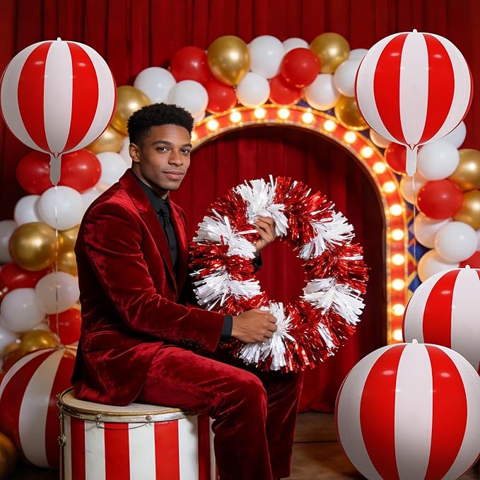 TONIFUL 8Pcs 22Inch Large Red White 4D Giant Round Foil Balloon 4D Metallic Mylar Sephere Balloons for Christmas New Year Birthday Party Graduation Wedding Bridal Shower Decoration Supplies