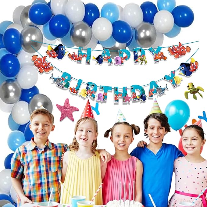 Findng Nmo Happy Birthday Banner – Colorful Underwater Theme Birthday Party Decoration – Durable, Reusable, and Easy to Hang Banner for Birthday Parties – Perfect Party Supplies for Boys and Girls