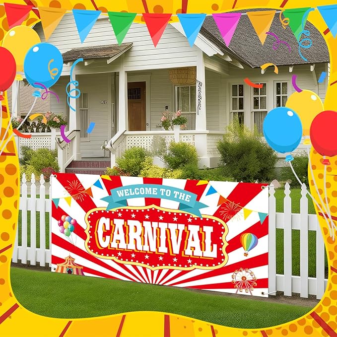 Welcome to the Carnival Banner Carnival Decorations Circus Party Supplies Backdrop for Circus Theme Party Decorations Birthday, 71 x 35 Inch