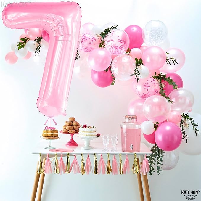 KatchOn, Light Pink Giant Number 7 Balloon - 40 Inch, Pink 7 Balloon for 7th Birthday Decorations for Girls