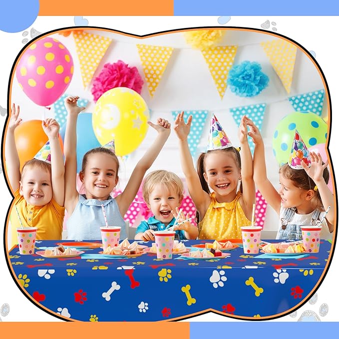 4 Pack Puppy Dog Pet Paw Print Plastic Tablecloth 54 x 108 Inches Dark Blue Yellow Red Table Cover Paw Print Disposable Rectangle Table Cover for Pet Blue Dog Birthday Party Supplies