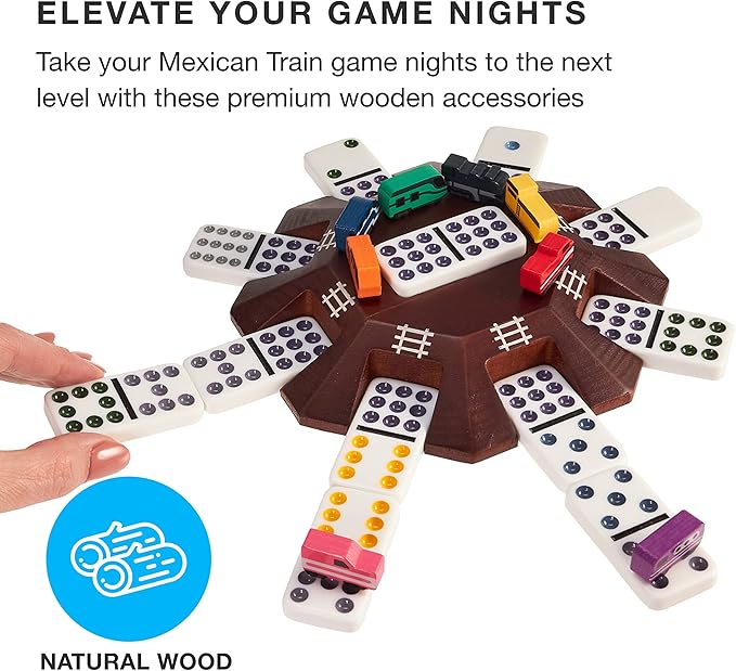 Brybelly 8-Pack Mexican Train Dominoes Tokens Premium Wood Upgrade Pack - Real Wood Markers Modeled After Real Trains - Detailed Colorful Screen Print - Great Gift - Board Game Tile Accessories