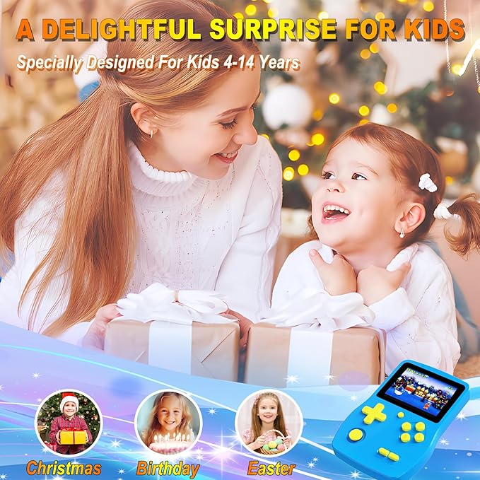 32 Bit Handheld Game for Kids Preloaded 139 Retro Video Games, 3.0'' IPS Screen and Rechargeable Battery Portable Gaming System, Mini Travel Electronic Toy Gifts for Boys Girls (Blue)