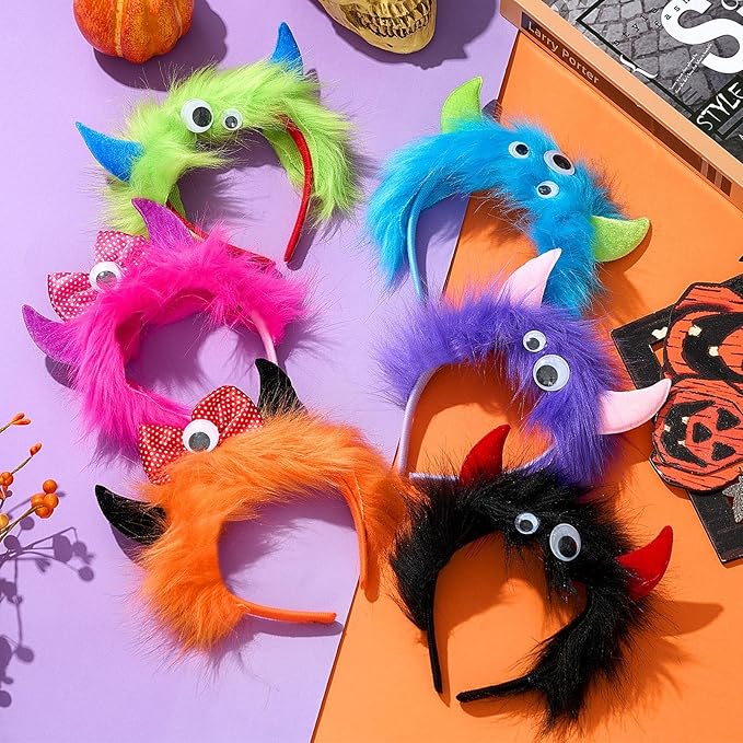 Juexica 6 Pack Monster Party Supplies, Colorful Fur Alien Headbands for Birthday Party Headwear Costume Accessories (Alien Monster)